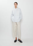 Band Collar Simple Cotton Shirt — Ice Blue