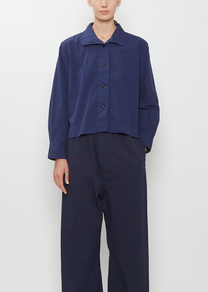 Washed Cotton Poplin Asymmetric Round Collar Shirt