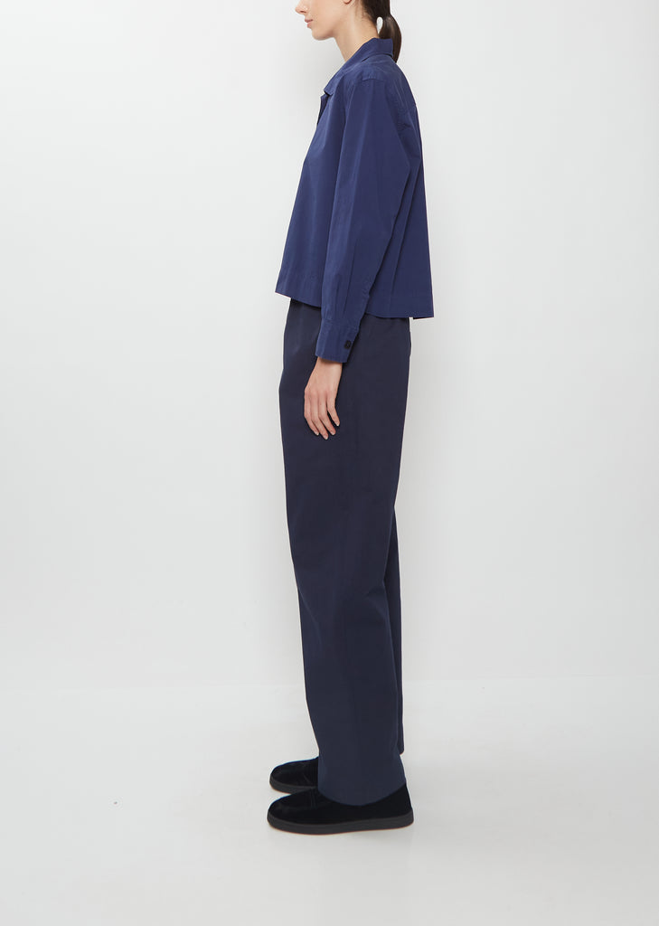 Washed Cotton Poplin Asymmetric Round Collar Shirt