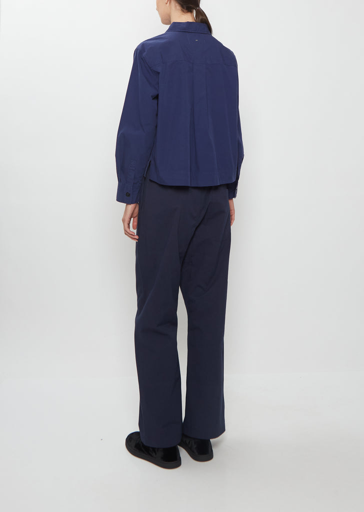 Washed Cotton Poplin Asymmetric Round Collar Shirt