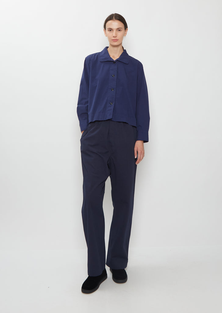 Washed Cotton Poplin Asymmetric Round Collar Shirt