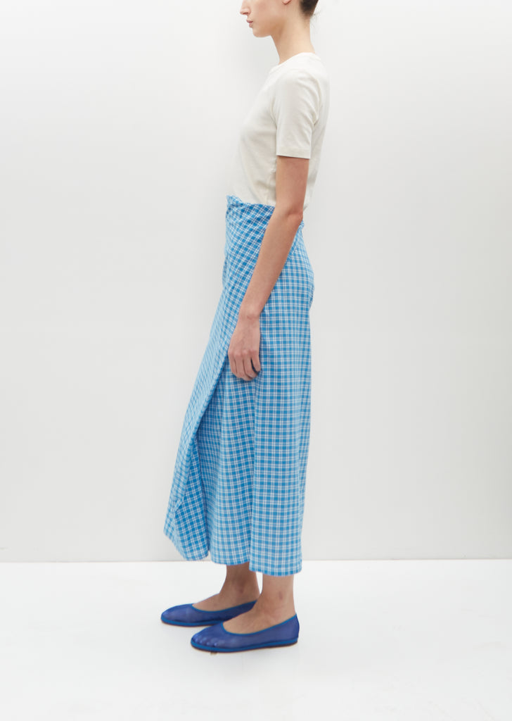 Draped Wrap Skirt — Blue Plaid