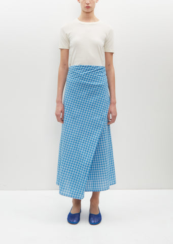 Draped Wrap Skirt — Blue Plaid