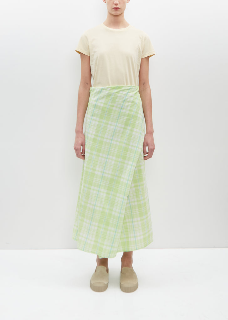 Draped Wrap Skirt — Lime Plaid