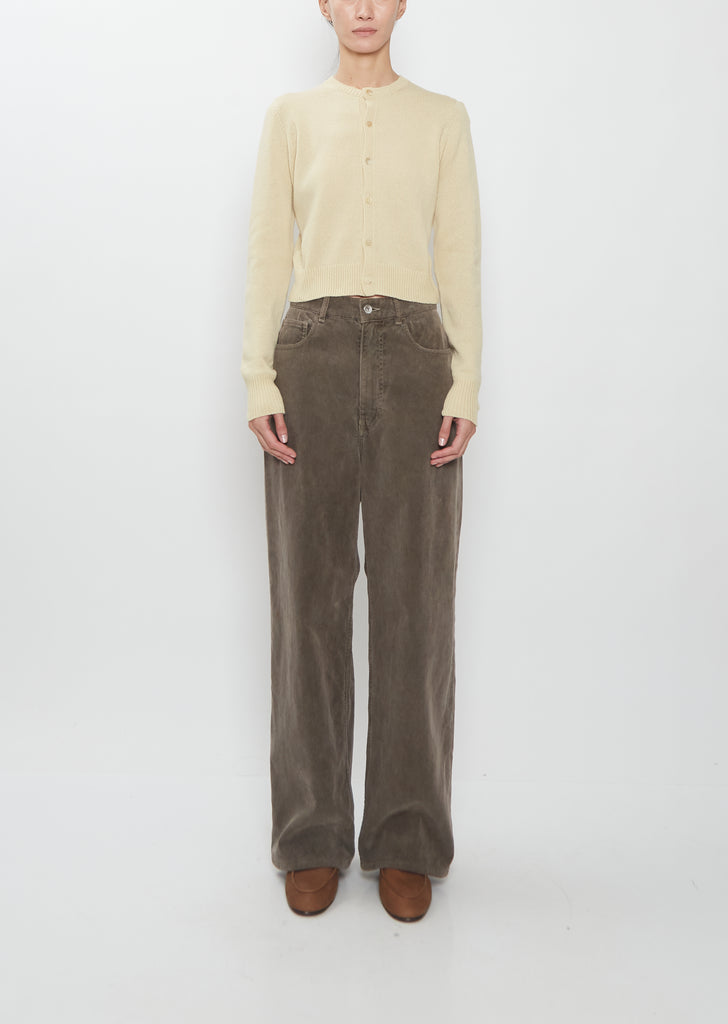 Finx Corduroy 5-Pocket Wide Pants — Olive Brown