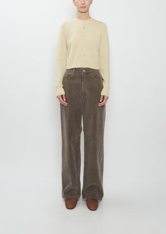 Finx Corduroy 5-Pocket Wide Pants — Olive Brown