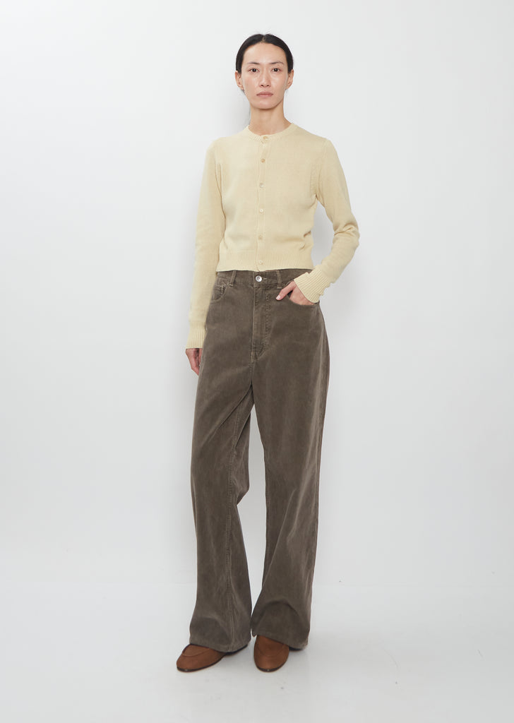 Finx Corduroy 5-Pocket Wide Pants — Olive Brown