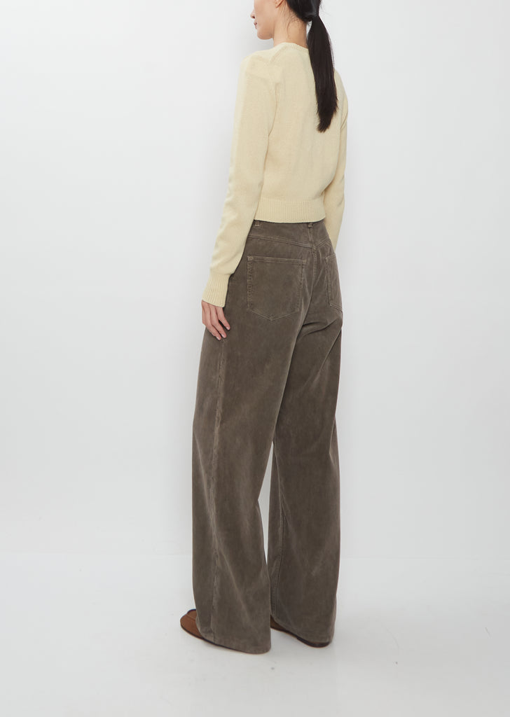Finx Corduroy 5-Pocket Wide Pants — Olive Brown