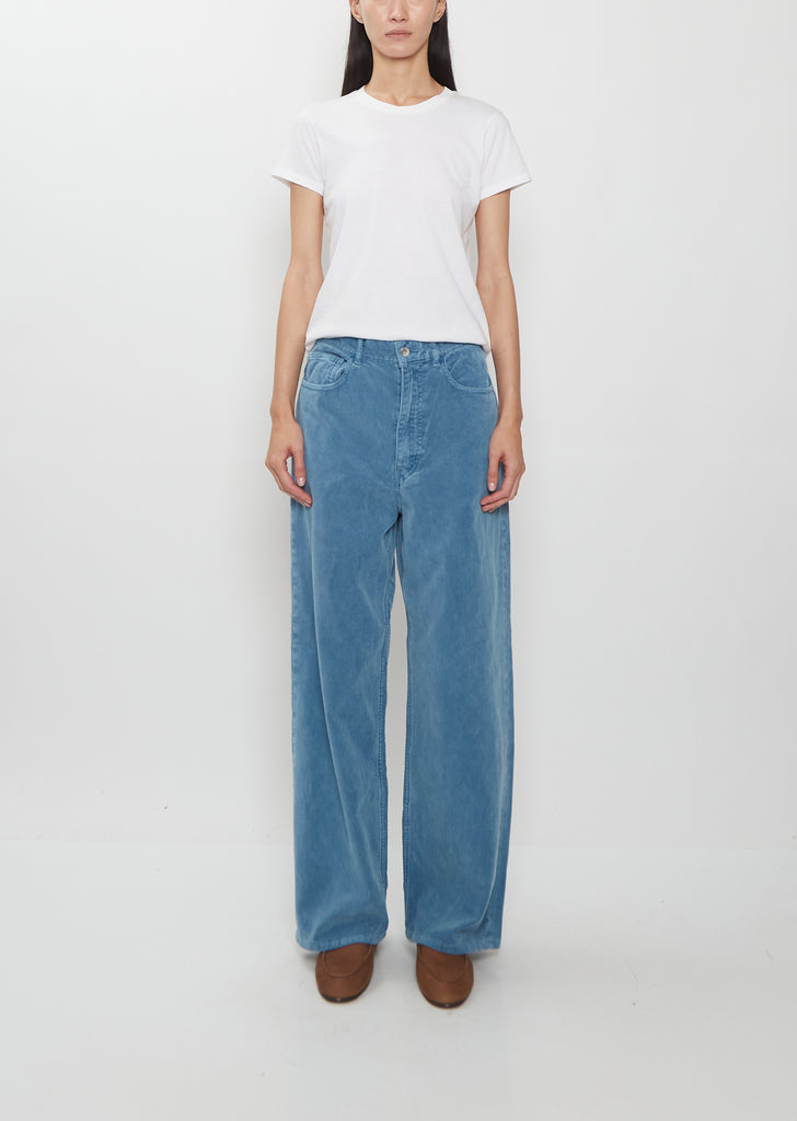 Finx Corduroy 5-Pocket Wide Pants — Dusty Blue