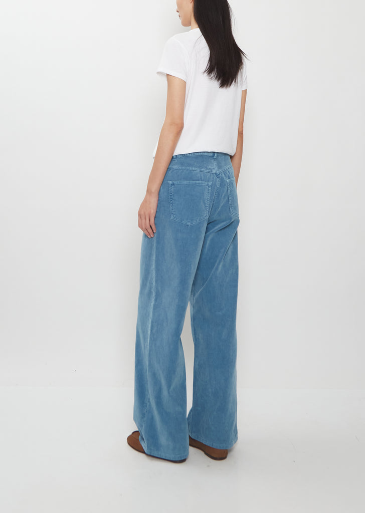 Finx Corduroy 5-Pocket Wide Pants — Dusty Blue