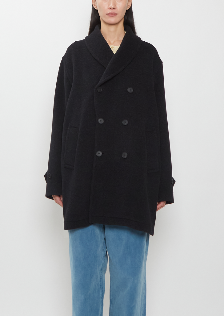 Wool Herringbone Shawl Collar Coat