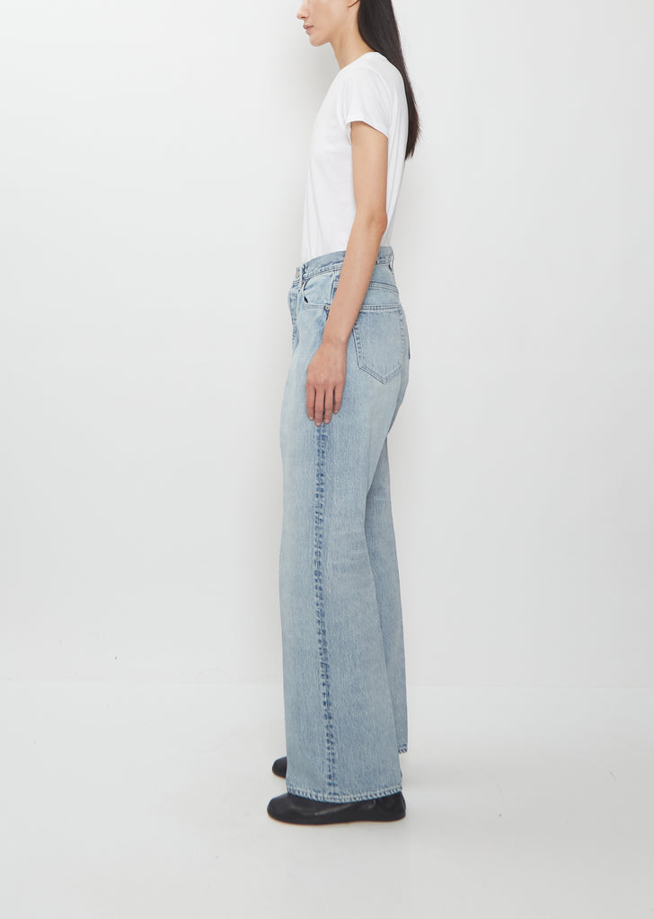 Faded Heavy Denim Center Pleated Pants