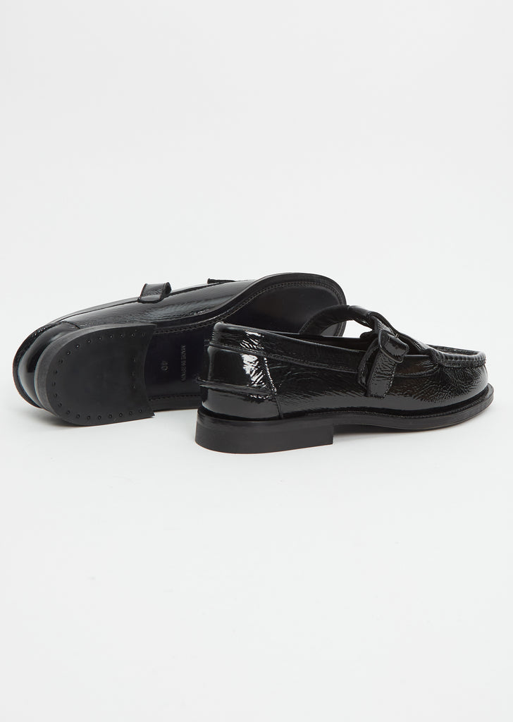 Alber Crinkled Glossy Loafer —  Black