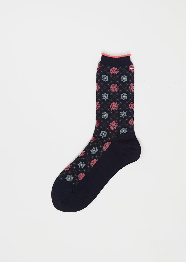 Kaleido Scope Stretch Wool Socks — Navy