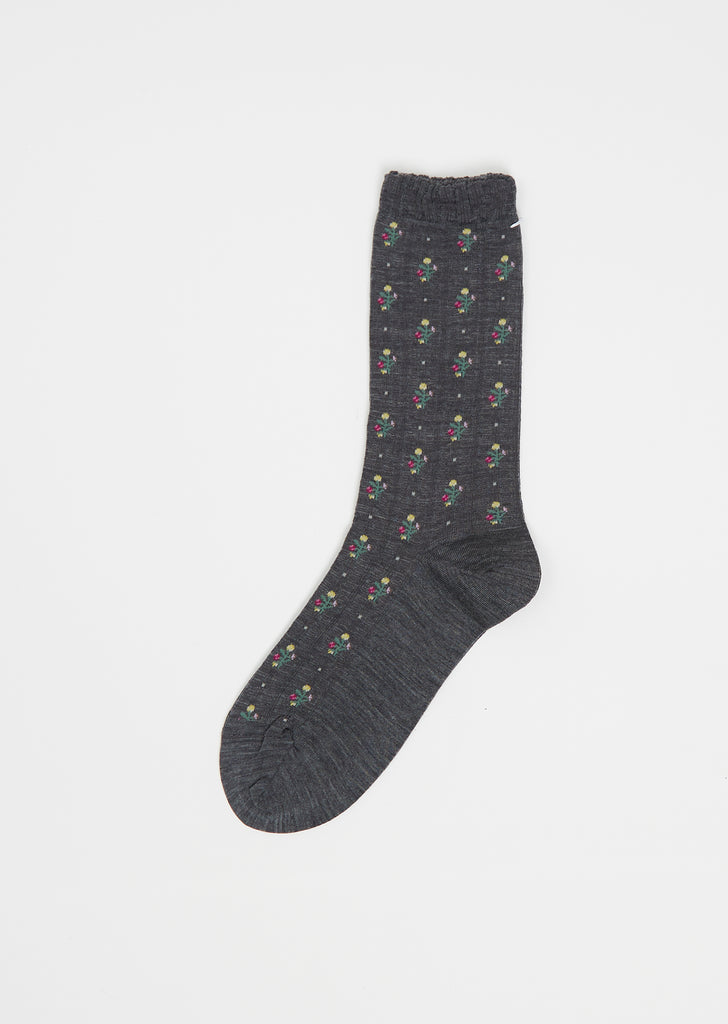 Flower Stripes Stretch Wool Socks — Mix Grey