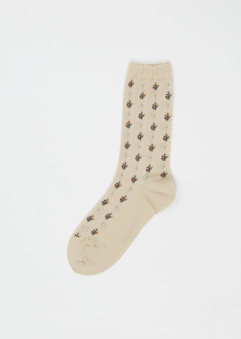 Flower Stripes Stretch Wool Socks — Beige