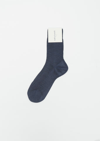 One Ribbed Socks — Blu Melange