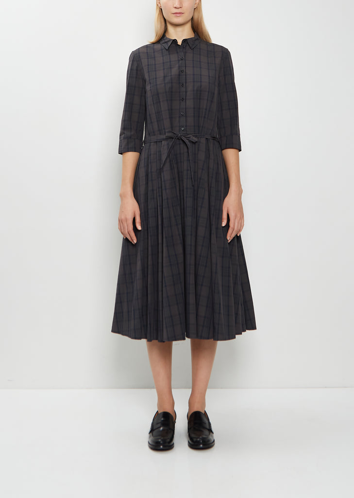 Cotton Tartan Belted Pleated Dress