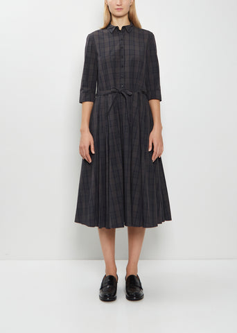 Cotton Tartan Belted Pleated Dress