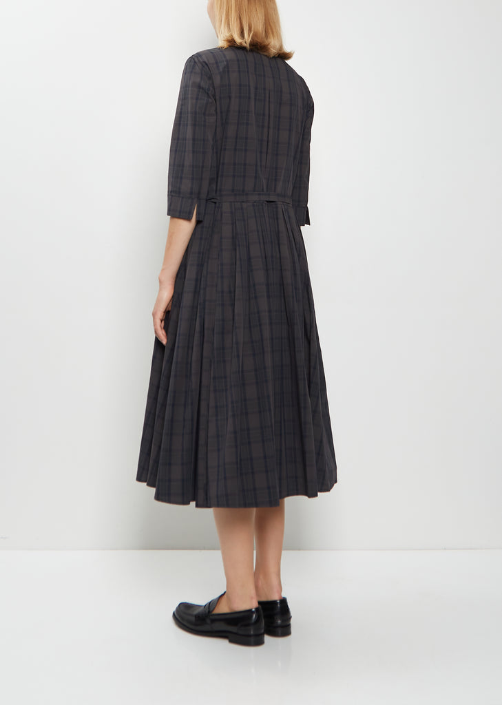 Cotton Tartan Belted Pleated Dress
