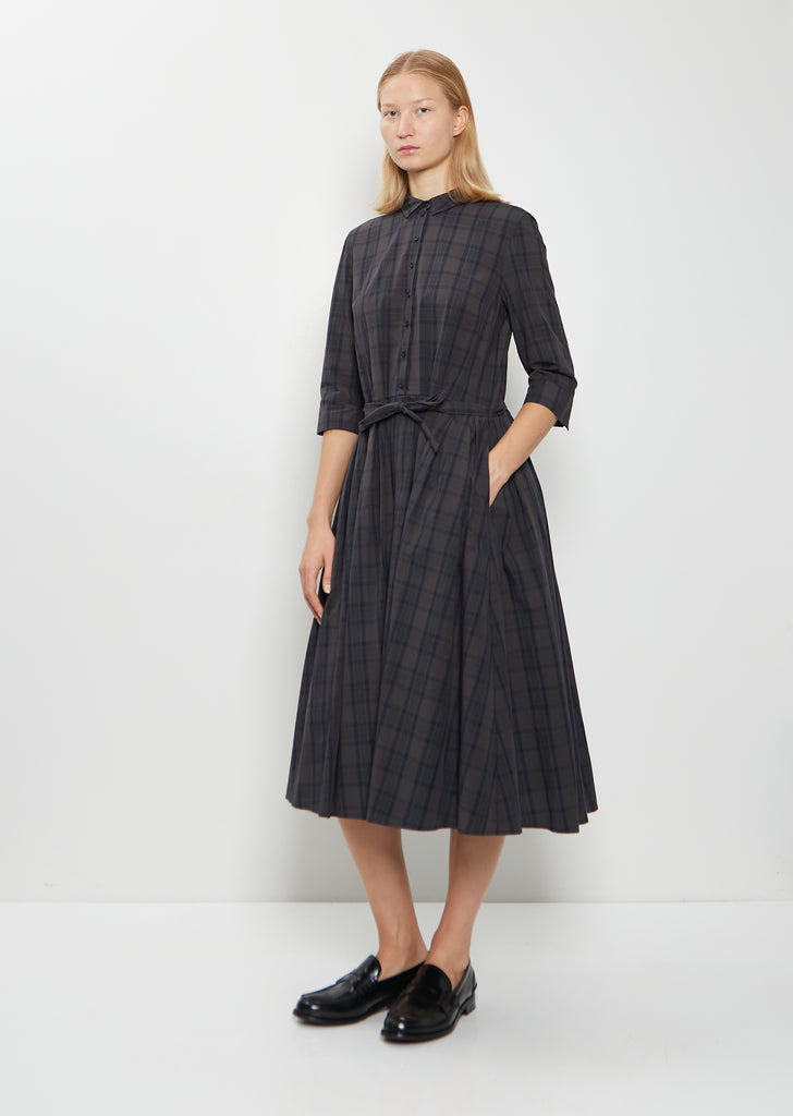 Cotton Tartan Belted Pleated Dress