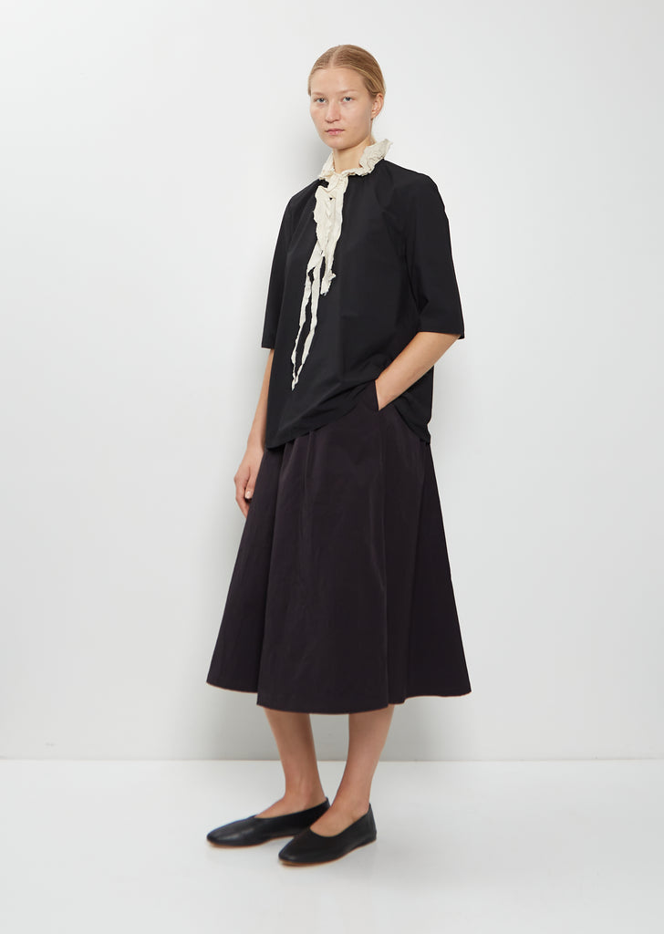 Cotton Contrast Ruffle Collar Top
