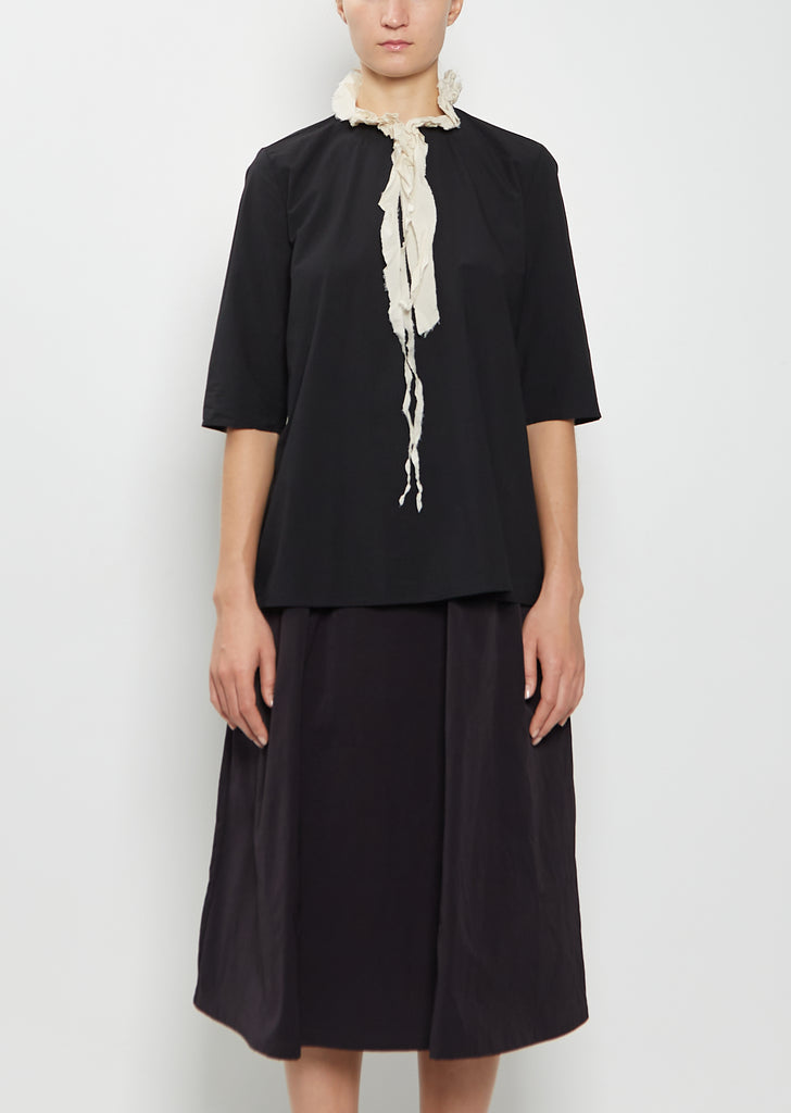 Cotton Contrast Ruffle Collar Top