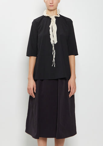 Cotton Contrast Ruffle Collar Top