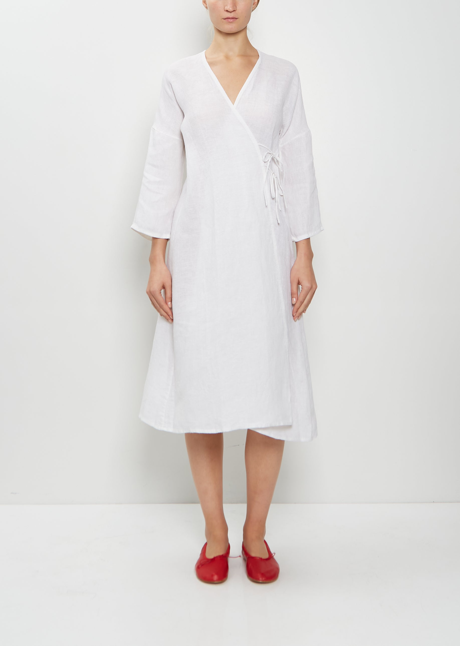Dosa Handwoven Linen Wrap Dress Rice Size: 2 Dosa Handwoven Linen Wrap Dress Rice Size: 2