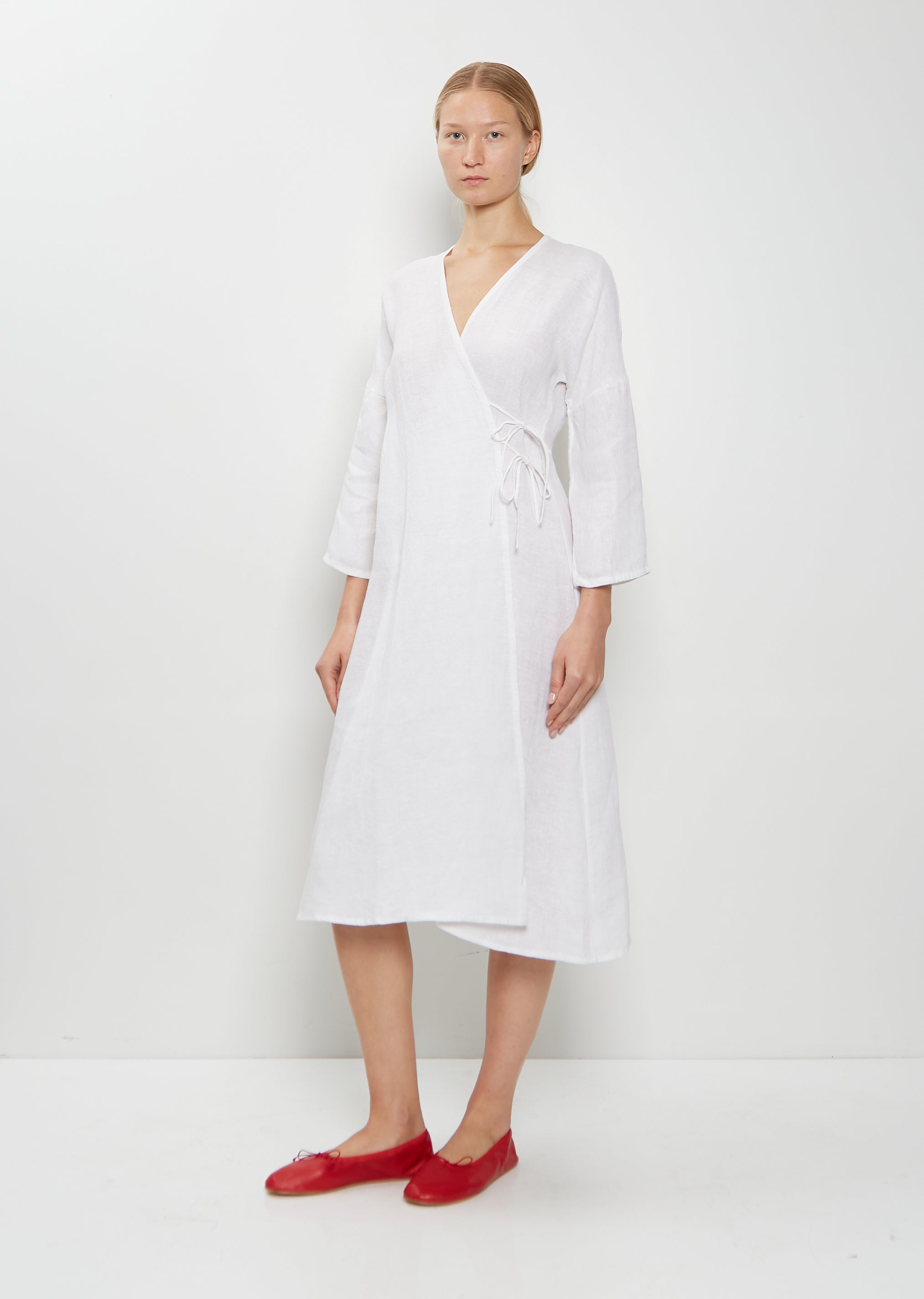 Dosa Handwoven Linen Wrap Dress Rice Size: 2 Dosa Handwoven Linen Wrap Dress Rice Size: 2