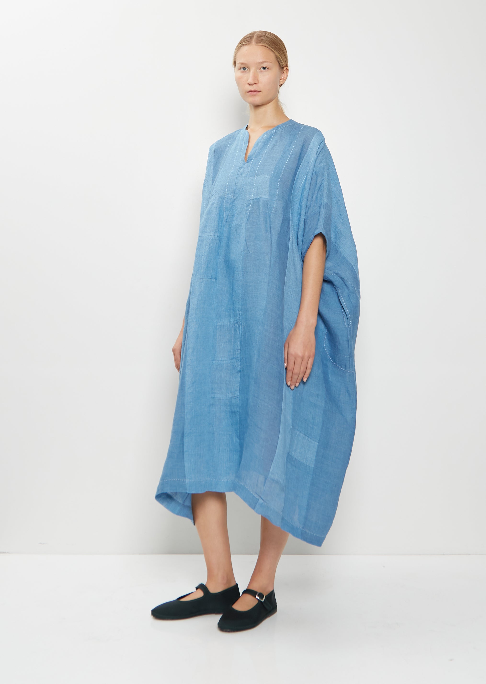 Yoruba Handwoven Linen Tunic Dress Denim La Garonne Yoruba Handwoven Linen Tunic Dress Denim La Garonne