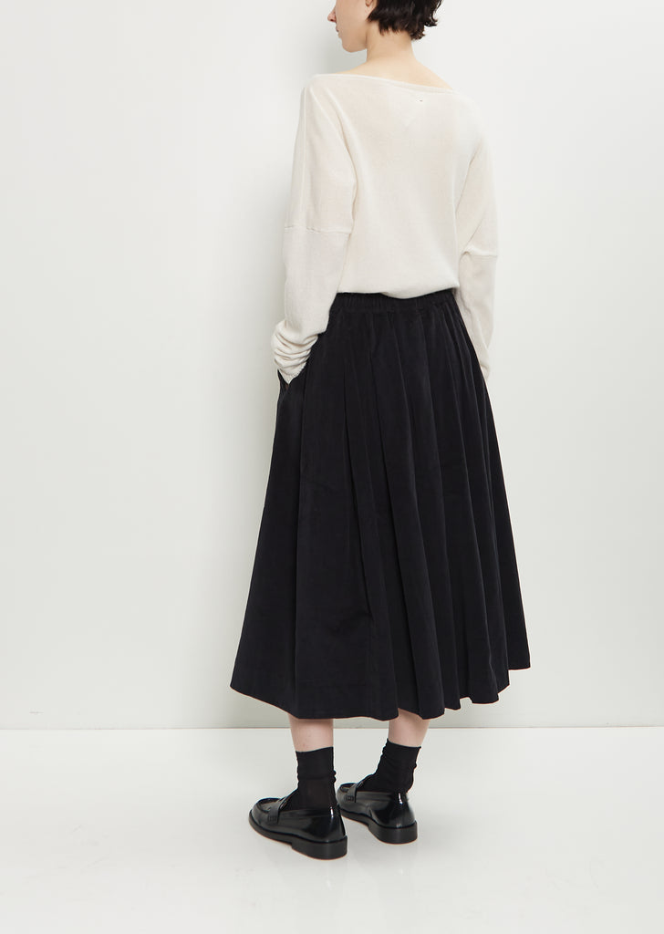 Pleated Stretch Cotton Long Skirt — Black