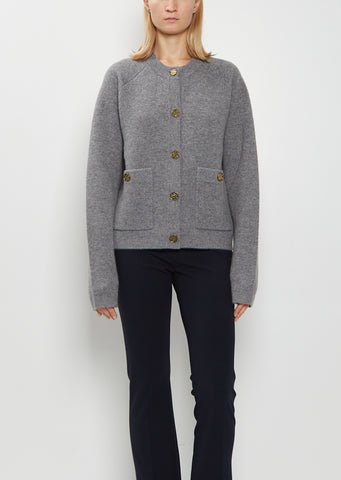 Hammered Button Wool Cashmere Cardigan
