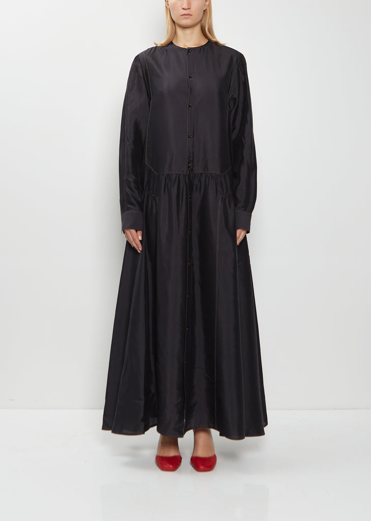 Button Silk A-line Dress