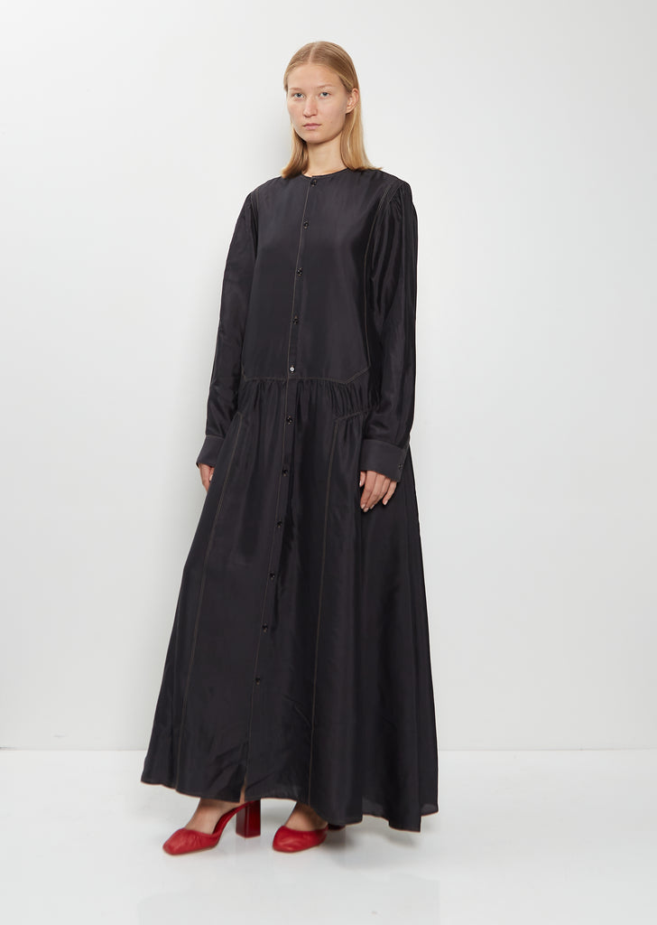 Button Silk A-line Dress