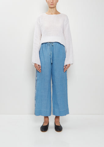 Velvet Ribbon Handwoven Linen Pants — Denim