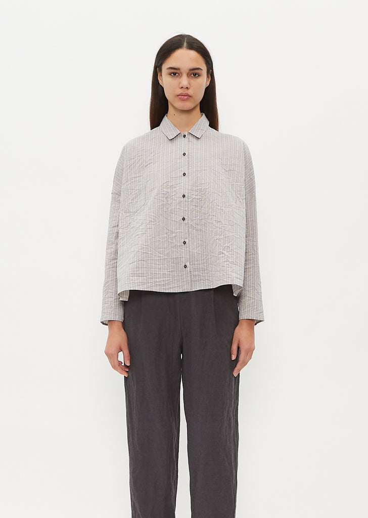 Mini Collar Cotton Silk Boxy Shirt — Gray