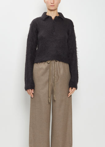 Brushed Mohair Knit Polo — Ink Black