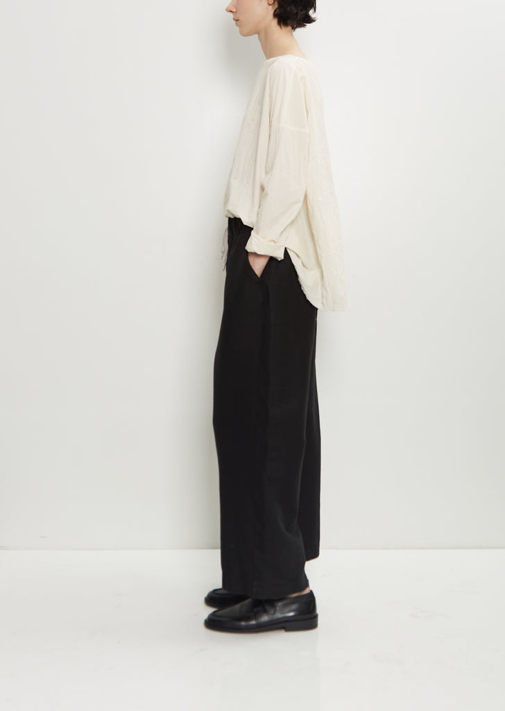 Stretch Wool Cotton Wide Trousers