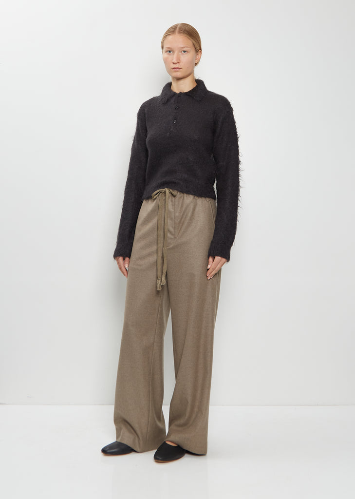 Brushed Mohair Knit Polo — Ink Black