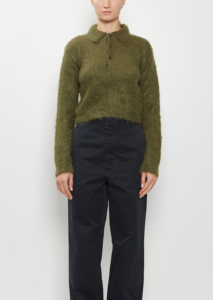 Brushed Mohair Knit Polo — Olive