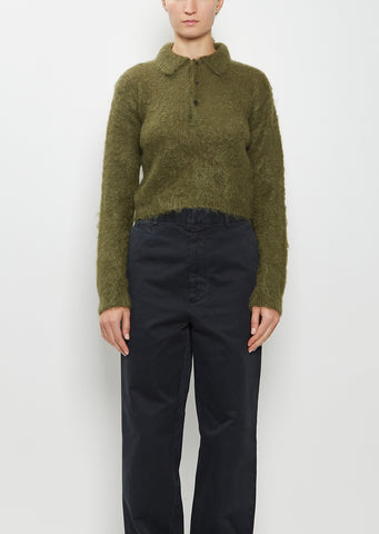 Brushed Mohair Knit Polo — Olive