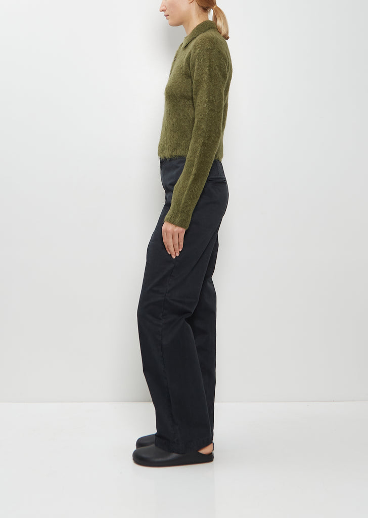 Brushed Mohair Knit Polo — Olive