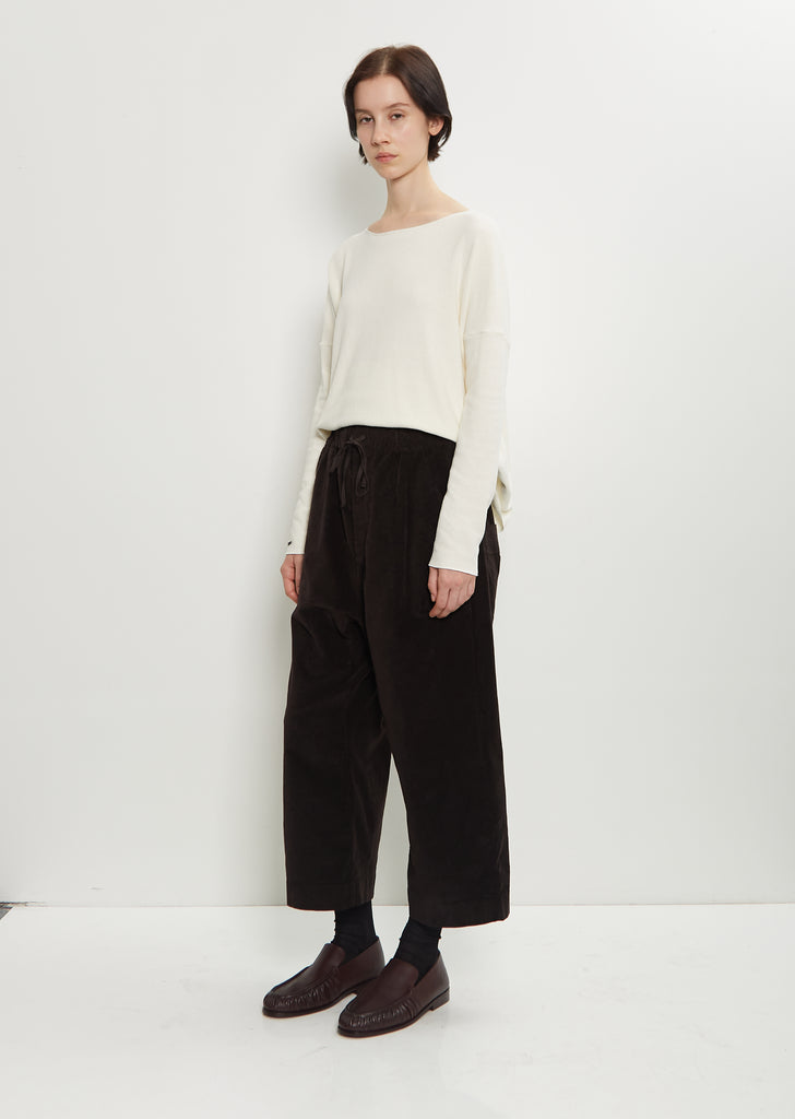 Velvet Cropped Wide Trousers — Chocolate