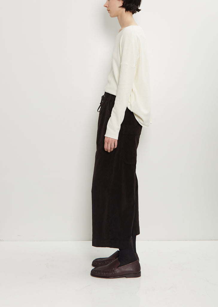 Velvet Cropped Wide Trousers — Chocolate
