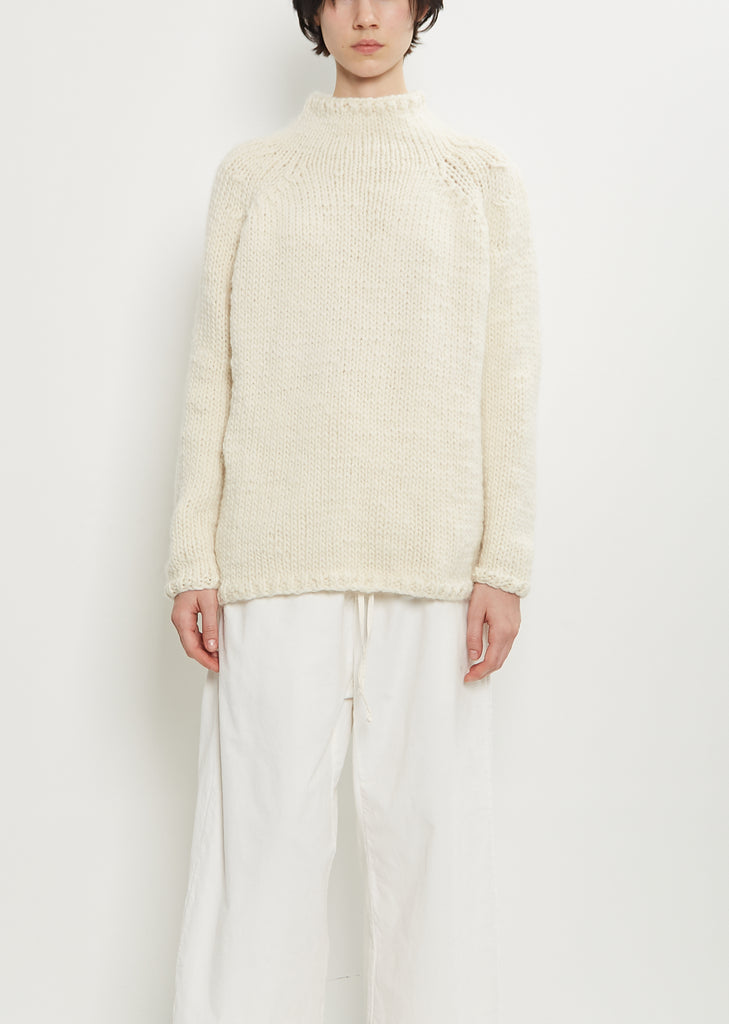 Handknit Cotton Alpaca Dolcevita Sweater — Milk