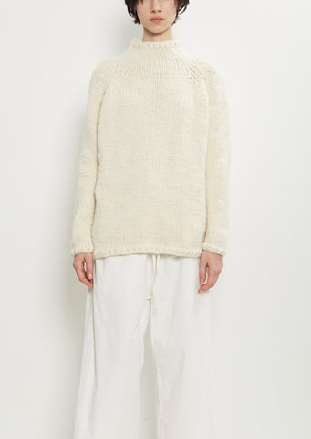 Handknit Cotton Alpaca Dolcevita Sweater — Milk