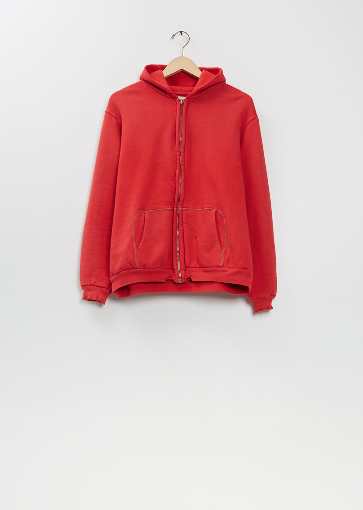 Vintage Zip Cotton Sweat Hoodie — Red