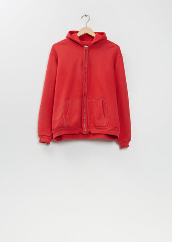 Vintage Zip Cotton Sweat Hoodie — Red