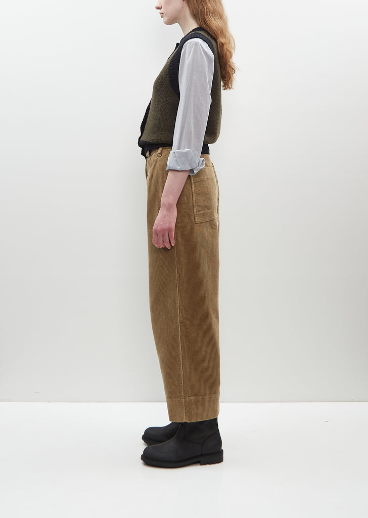 Cotton Corduroy Pleated Crop Trouser